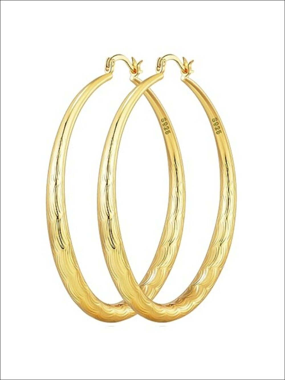 Gold Plated Sterling Silver Hoop Earrings Hypoallergenic Diamond-Cut Ripples